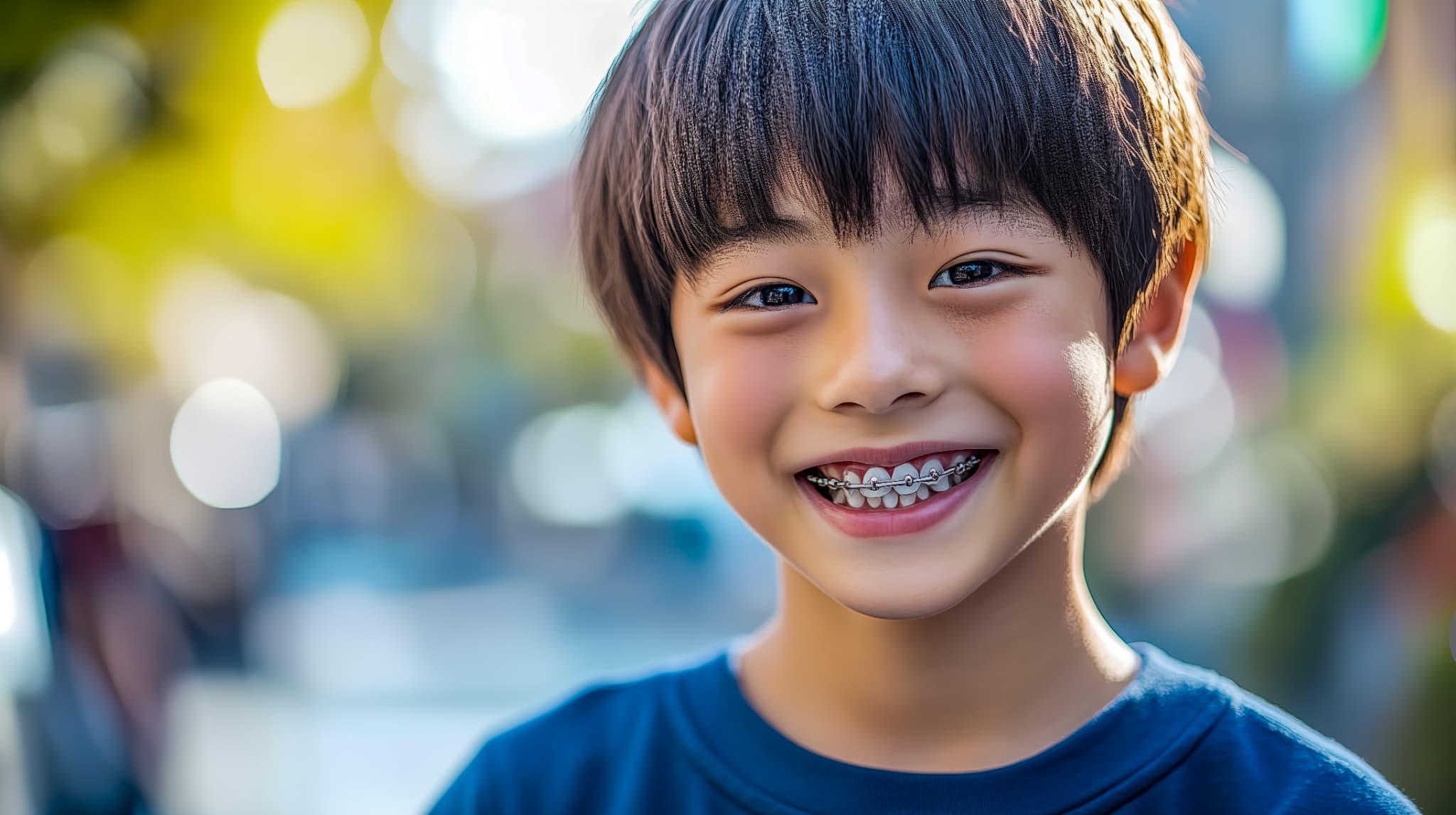 すきっ歯をワイヤー矯正中の男の子