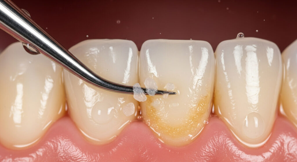 歯科医師が歯石取りをしている