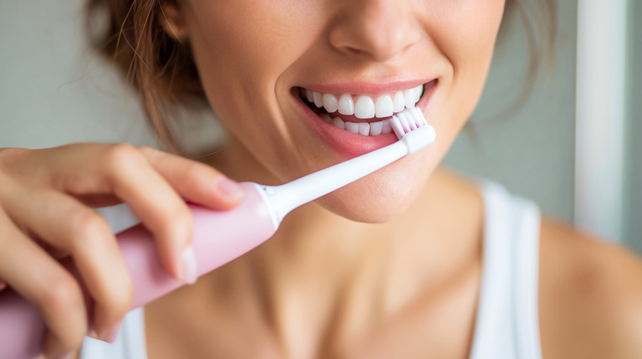 食後に歯磨きをする女性